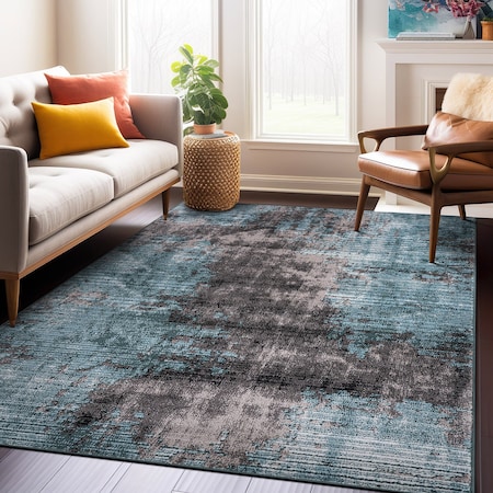 World Rug Gallery Abstract Design Distressed Non Shedding Soft Area Rug 7' 10 x 10' Blue 392BLUE8x10